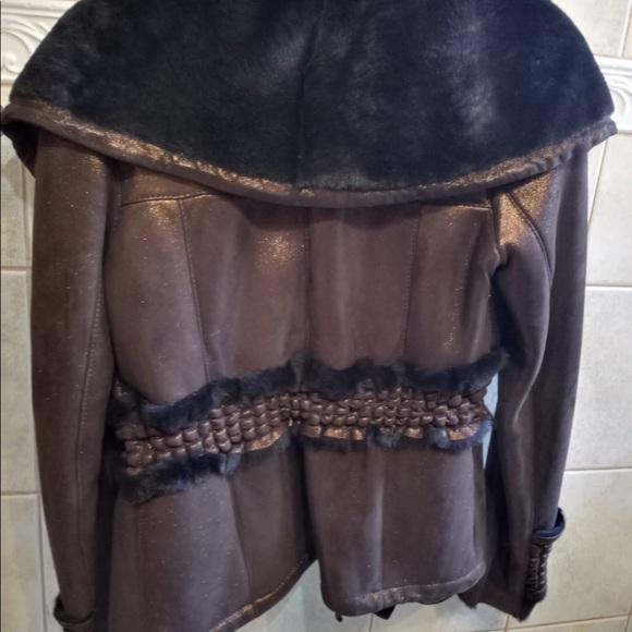 SheepSkin Leather Coat- Brown- NEW - Picture 2 of 3